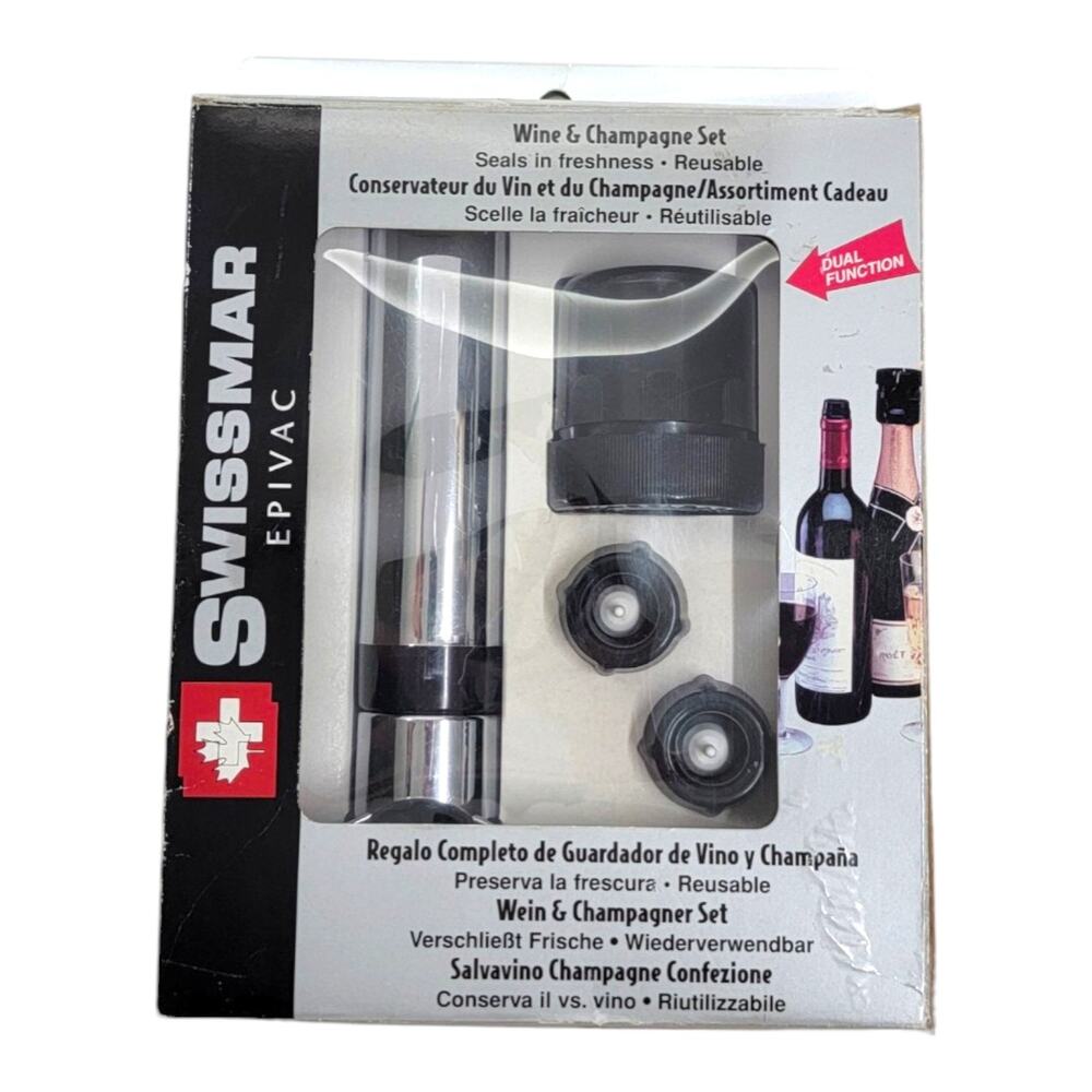 Swissmar Epivac Wine and Champagne Vacuum Pump Set with 3 Stoppers Item 70101